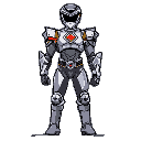 power ranger inspired power armor in a mix of anime and comic styles with smoother pixel animation