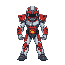 power ranger inspired power armor in a mix of anime and comic styles with smoother pixel animation sprite sheet