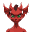 red devil with green eyes just a floating head