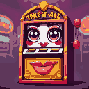 a big slot machine named "take-it-all tina" with big eyes and lips