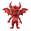 red devil with green eyes floating with 1 arm