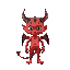 red devil with green eyes just a floating head
