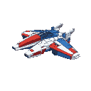 side view spaceship with color the same as gundam blue white red 