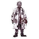 armed psychopathic doctor with a lab coat covered in blood.