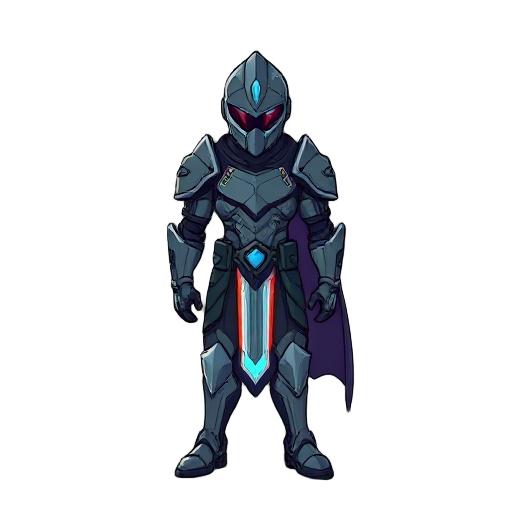 a futuristic knight with a synthwave style to him