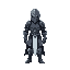 a futuristic knight with a sword sheathed