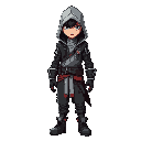 cyberpunk assasin boy, wiyh hood 