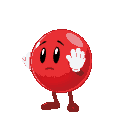 a red ballon with face and white gloves