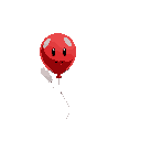 a red balloon floating with face and white gloves