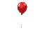 a simples red balloon floating with white gloves