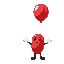 a red balloon floating with white gloves
