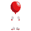 red balloon floating with hands, white gloves