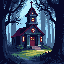 church destroyed in a dark forest