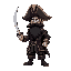 make the famous pirate, black beard. he should look ominous and scary. glowing around him and holding a sabre