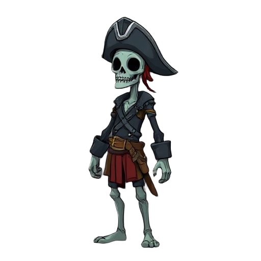 make me a undead pirate, sideways view, with no outlines