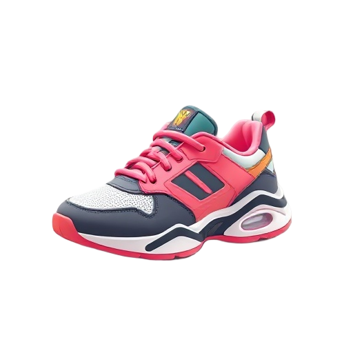pixar-style sporty sneaker, modern and stylish design, bright colors, no brand or logo, clean lighting, 3d look, soft shadows, high-quality, isolated on transparent background.