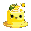 anime lemon cake with anime eyes, smile and blush bounces, jiggles and does one flip.