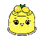 happy lemon cake with anime eyes, smile and blush
