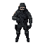 a swat holding a pistol with realistic body proportions