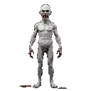 scp 096, tall white man without any genitals or clothes, bloody hands and mouth and a bit on torso