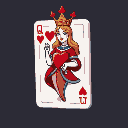 a queen of hearts playing card with a modern design and straight edges, two dimensional, the queen is pretty