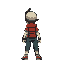 pixel protagonist with back turned similar to a pokemon trainer in battle scene