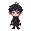 this character is a young, anime-style wizard with a whimsical and magical appearance. he has short, tousled black hair and large, expressive purple eyes. his pointed ears hint at an elven or fantasy