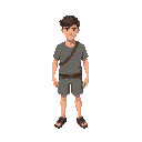 isometric character, without gear only tunic and shorts, hand painted miniature style