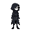 an misterious creature, like in the game hollow knight, it looks like a boy, but with a long coat and hood, inspired by "undertale", looking to the right side