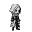 an misterious creature, like in the game hollow knight, it looks like a boy, but with a long coat and hood, 16 bit, inspired by "undertale", looking to the right side
