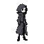 an misterious creature, like in the game hollow knight, it looks like a boy, but with a long coat and hood, inspired by "undertale", looking to the right side, more detailed