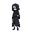 an misterious creature, like in the game hollow knight, it looks like a boy, but with a long coat and hood, inspired by "undertale", looking to the right side, more detailed, with both arms in air
