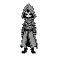 an misterious creature, like in the game hollow knight, it looks like a boy, but with a long coat and hood, 16 bit, inspired by "undertale"
