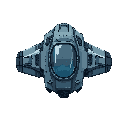 small human fighter spaceship, military style inspired by metal slug design, metallic gray and blue tones, visible cockpit glass, subtle battle wear and scratches, background transparent