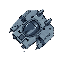 small human fighter spaceship, military style inspired by metal slug design, metallic gray and blue tones, visible cockpit glass, subtle battle wear and scratches, background transparent