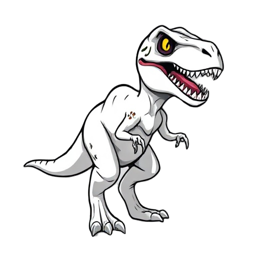 brave white velociraptor with battle scars using a 50s cartoon style
