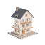 house with multiple floors, cutaway