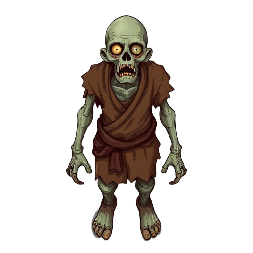 medieval human peasant zombie. decayed rotting flesh, tattered brown peasant clothes