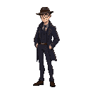 a male detective from the 1950s, his clothing should be dark