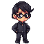  this character should be a guard in your company. he should wear black suits, have headphones on his ears, and have glasses on his eyes.pixel arts