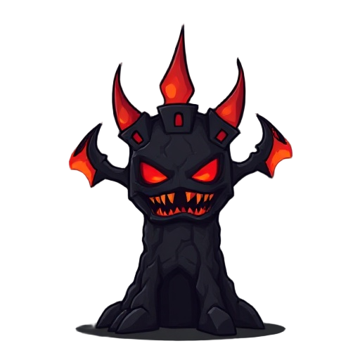 a evil tower of a tower defense game that spawned out of hell. blobfish game style. colors dark red, black. fire. it should be an object no living thing