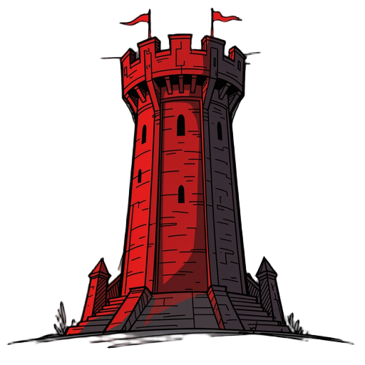 a tower like saurons tower in lord of the rings in dark red, black, heavy outlines,loose sketch with multiple line strokes and scribbly outlines