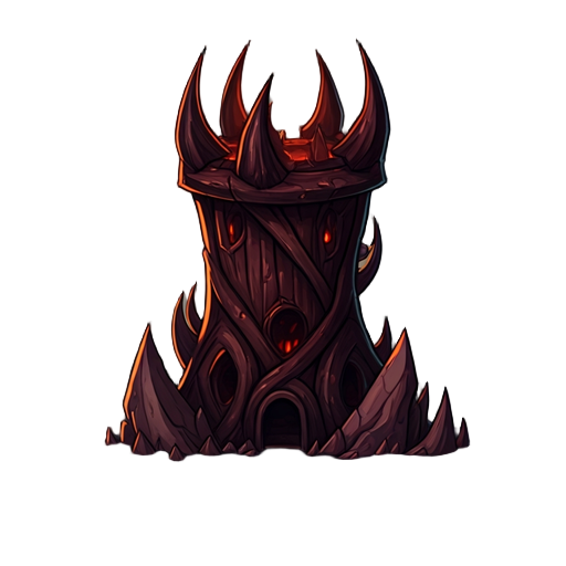tower, tower defense game, hell theme, citadelle, rough pencil sketch style with overlapping lines, colored, dark red, black, thick black outlines 