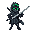 a cyborg (small head) wearing three green night vision goggles, dressed in a ninja cloak with a belt tied around the waist, holding a long katana in a cool and stylish pose.