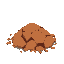 create a small dirt clump in a 2d game style. it should look like a broken piece of earth with rough edges, cracks, and some scattered dirt particles. use brown tones with subtle shading and texture d