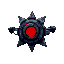 enemy drone with a dark, menacing design. use a sharp, spiky gear shape with a red glowing core. add angular mechanical details and a rough, worn metallic texture. style: sci-fi, 2d game asset