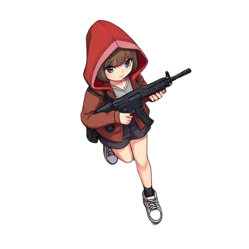 create a girl with read hood walking top down,her weapon is a uzi that can be fired 