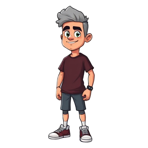 um homem de 1.75 de altura, 75k, cabelos grisalhos com topete baixo, tipo fisico normal, camiseta preta de rock, calça larga estilo hip hop, tenis