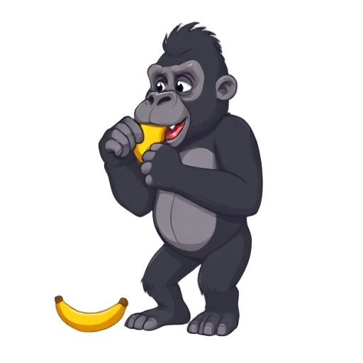 a gorilla eating a banana on a white background , 8-bit video game style