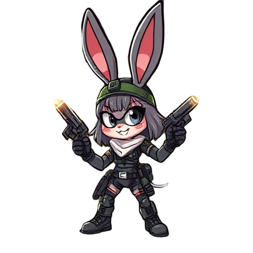 a bad bunny girl, dressed like military, invades  bunker lab to rescue her ciborg friend who was captured